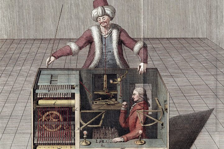 Joseph Racknitz, Kempelen’s chess-playing Turk with its hidden operator, 1789