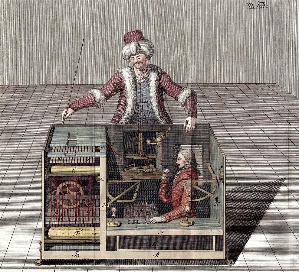 Joseph Racknitz, Kempelen’s chess-playing Turk with its hidden operator, 1789
