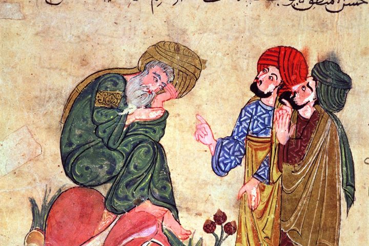 Socrates and his students, from the Mukhtar al-Hikam, 13th century