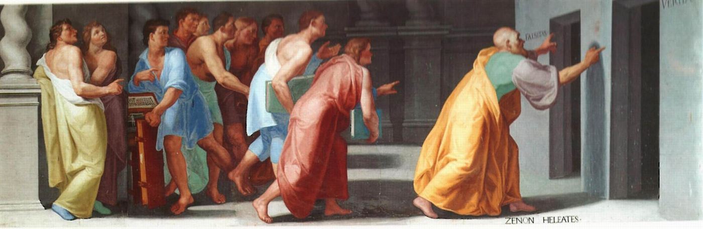 Zeno of Elea shows the doors of Truth and Falsity, El Escorial